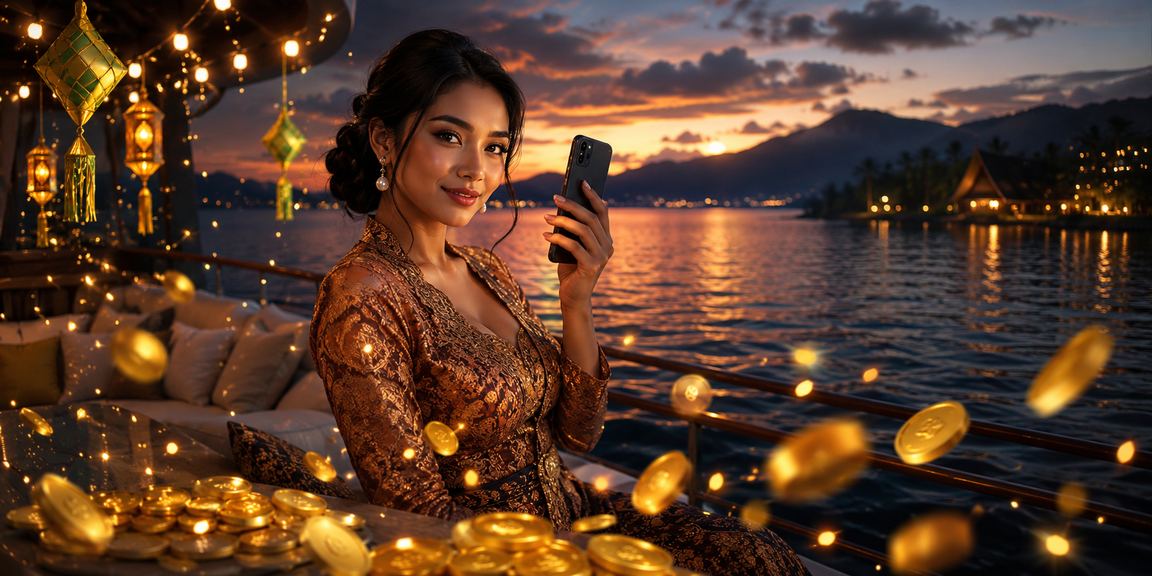 Pengguna memeriksa promosi hiburan melalui ponsel di suasana festival malam